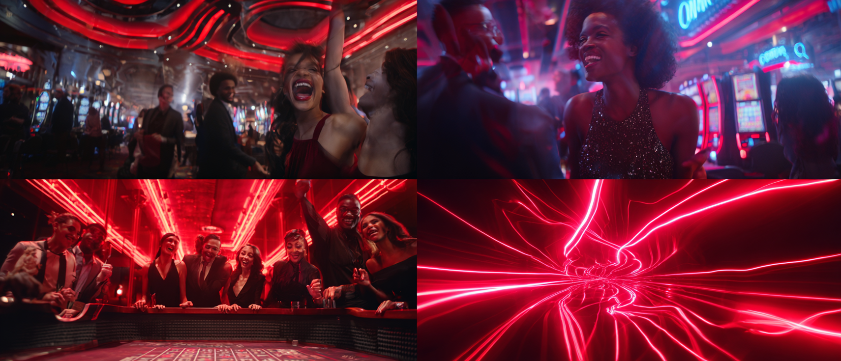 Vibrant Vegas themed party with neon lights and casino atmosphere