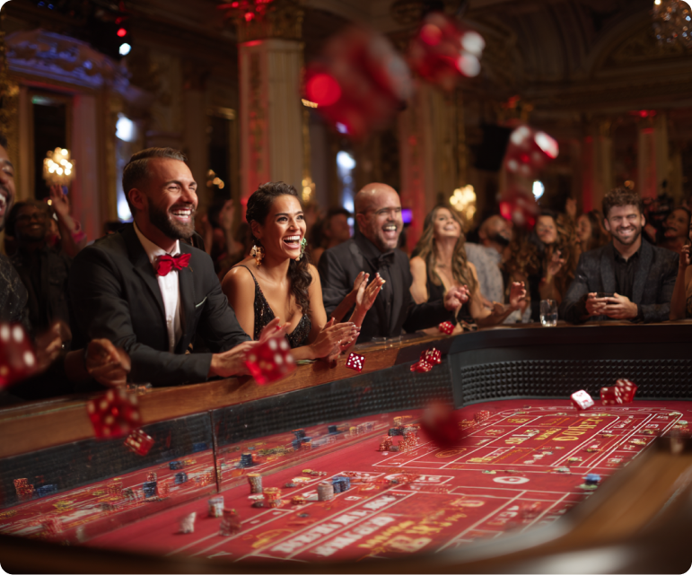 Vibrant Vegas-themed scene with neon lights and energetic casino atmosphere